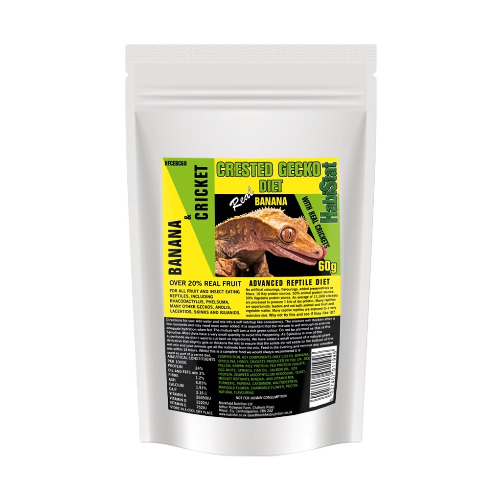 HabiStat Crested Gecko Diet, Banana and Cricket, Eco Pak 60g